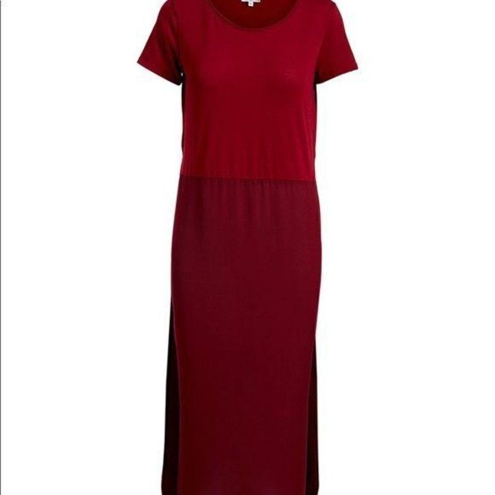 Red Color Block Sky High Slit Maxi Dress New - Picture 3 of 8
